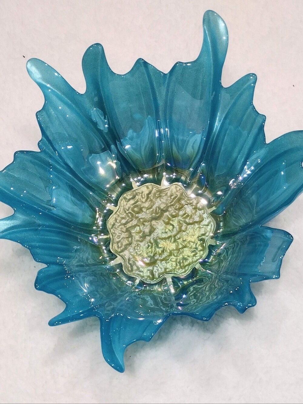 Handblown Blue Glass Art Bowl Glossy Interior.